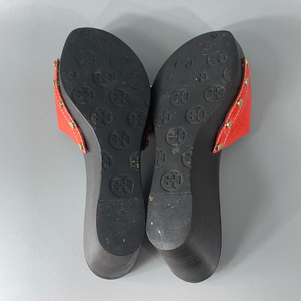 Tory Burch Platform Slides Orange Patent Leather Top, Size 8 M - Picture 9 of 12